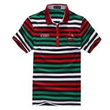 EAIBOSSCAN 夏装新休闲时尚翻领短袖T130018(红绿条纹 XXL)