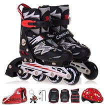 美洲狮（COUGAR）MS835儿童溜冰鞋全套装 可调成人直排轮滑鞋旱冰鞋滑冰鞋(黑白套装 M码34-37码可调)