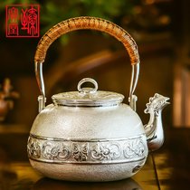 【臻宝堂】银壶纯银999烧水壶银茶壶 收藏级传统錾刻银茶具 饕餮凤凰(小号(约435g) 其他)