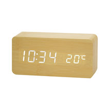 多姆（DOM）闹钟 智能电子声控钟 时尚创意木头客厅床头座钟 USB充电(竹木色)