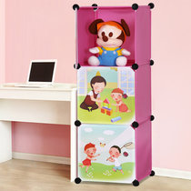索尔诺卡通衣柜简易组合衣柜环保宝宝衣橱婴儿衣物树脂收纳柜(3格粉色)