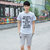艾酷狼 夏季薄款韩版短袖大码运动T恤男学生宽松T恤运动套装 青少年短袖套装(灰色 XL)