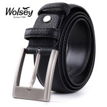 Wolsey金狐狸男士针扣牛皮皮带WF666-2黑色(黑色 均码)