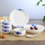 4个米饭碗+4根勺子+3个8英寸菜盘子碟子餐具套装油上彩日式青花瓷陶瓷器喝汤碗家用韩式