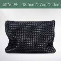 卢比亚编织男士手包手拿包大容量软皮休闲牛皮信封包ipad包潮(黑色小号)
