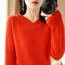 2022春季新款女士连帽套头针织衫时尚百搭上衣打底衫GH035(红色 L)
