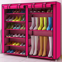 家时光 金属鞋柜简易铁艺多层组装双排无纺布收纳防尘经济型鞋架组合多格(玫红色9格)