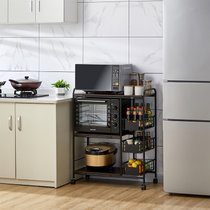 SKYTI现代简约厨房落地置物架多层抽屉式收纳架三层木纹色层板黑架