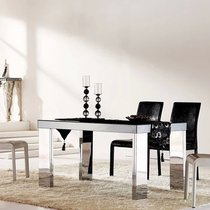 兰瑞蒂 桌子餐桌椅组合钢化玻璃不锈钢现代简约饭桌 免费上门安装(餐桌加4个椅子)