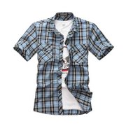 春夏装新款男士短袖衬衫 韩版修身休闲寸衫 纯棉短袖衬衣潮流格子 733-2006(绿色 XL)