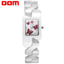 多姆（DOM）手表 女表 时尚潮流蝴蝶陶瓷表 防水珍珠白女士手表