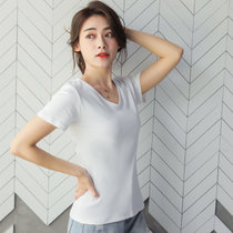 冰丝短袖女莫代尔t恤2021年夏季新款V领上衣白色宽松体恤打底衫薄(6688白色 L)