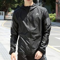 Adidas阿迪达斯外套男装 春季新款跑步训练健身运动服透气舒适风衣连帽夹克DN8763(黑色 XL)