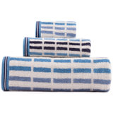 三利 纯棉条纹 方巾毛巾浴巾 超值三件套（新疆西藏青海不发货）(青蓝)