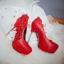 2017性感秋冬花朵细跟超高跟厚底圆头浅口女士单鞋婚鞋红色白色(39)(红色磨砂)