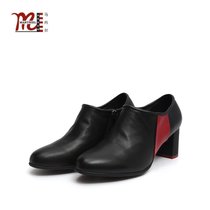 马内尔专柜同款秋季女鞋潮流拼色商务休闲粗跟高跟真皮单鞋G95381(黑/红色 38)