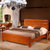 木巴现代中式实木床高箱床1.8米 橡胶木双人床硬板床古典床(海棠色C196 默认)