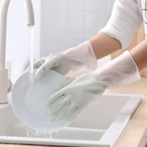 洗碗手套女耐用加厚防水手套耐磨厨房清洁洗衣用不烂橡胶手套乳胶(仙女绿3双 L码（大号）)