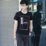 左岸男装夏季新款男士短袖t恤青少年圆领时尚印花半袖韩版修身T恤(黑色 M)