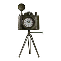莎芮 欧式复古铁艺照相机钟表座钟摆件创意客厅卧室静音时钟台钟装饰品(F05C绿色)