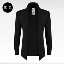 男士长款针织开衫 韩版修身时尚纯棉披肩外套男薄(黑色 XL)
