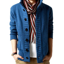 男士毛衣韩版针织衫 立领开衫 秋装外套 男士粗线衣 w1327 值得(蓝色)