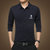 春季男士纯色长袖衬衫商务韩版修身型衬衫衫印花青年衣服男装衬衣   J3023(深蓝色 4XL)