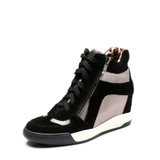 Daphne/达芙妮短鞋靴时尚系带内增高运动时尚休闲靴子1014605016(黑色 36)