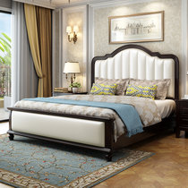 吉木多 小美式实木床 1.8米主卧欧式双人床现代简约白色软靠1.5m卧室婚床(1.8*2米黑檀色 床+床垫+床头柜*2)