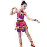 儿童苗族演出服装女童彝族云南少数民族舞蹈服少儿幼儿园表演服饰(天蓝色 150)