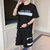 VINBORLEE短袖t恤男士夏季休闲运动套装搭配帅气一套上衣潮牌男装APTZ7219(黑色 M)