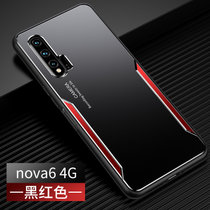华为Nova6 5G手机壳nova6se磨砂撞色金属壳NOVA6防摔软边全包NOV6SE保护套(黑红色 Nova6 4G)