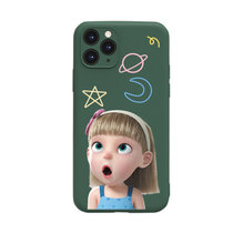 C爆火傲娇版小女孩彩绘液态仿硅胶手机壳适用iPhone 华为vivo/OPPO全系列卡通硅胶手机壳（下单备注型号）(傲娇女孩-暗夜绿 iphone  11PRO MAX  6.5（摄像头精孔）)