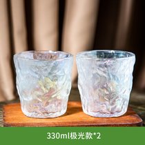冰川纹玻璃杯家用高颜值杯子水杯女夏季果汁杯ins风咖啡杯啤酒杯(【冰川杯】彩色矮款-2只)