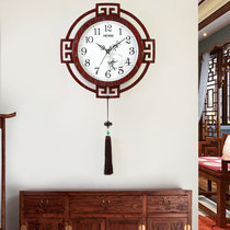 汉时新中式复古木质装饰挂钟客厅简约轻奢静音摆件石英时钟HW8597(棕色纸盘大号)