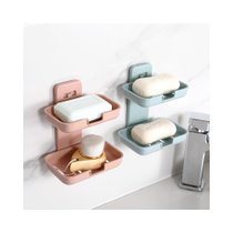 创意双层沥水肥皂盒 家用吸盘壁挂式肥皂架 卫生间免打孔香皂盒(北欧蓝)