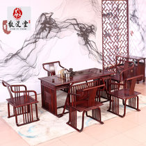 红木酸枝木茶几六件套一桌五椅客厅中式茶桌椅组合实木泡茶桌(东非酸枝 1.78M茶桌+5椅六件套)