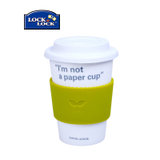 韩国乐扣乐扣 陶瓷水杯带盖家用创意咖啡杯办公茶杯 防烫手水杯(绿色370ml- 硅胶盖)