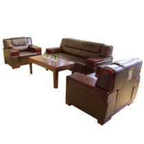 永岩钢木  中式皮质办公沙发组合接待沙发 YY-0156(桃木色+黑色（默认） 默认)