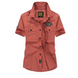 1757夏装薄款战地吉普AFS JEEP纯棉短袖衬衫男士尖领大码半袖衬衣(西瓜红 XL)