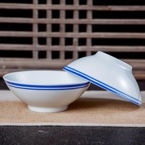 蓝边碗面碗斗笠碗米饭碗 可定制logo景德镇蓝边碗 中式戈三大菜碗(6