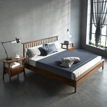 恒兴达 北欧日式实木床1.5米1.8米双人婚床主卧软靠白橡木床现代简约家具(1.8*2m胡桃色 床+床垫+床头柜*1)