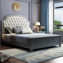 恒兴达 小美式实木床 1.8米主卧欧式双人床现代简约白色软靠1.5m卧室婚床(1.5*2m宝马灰+白皮 床+床头柜*1)