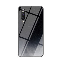 小米9手机壳新款9SE星空彩绘玻璃壳MI9防摔软边小米9se保护套(星空月牙 小米9SE)