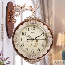 宝丽欧式双面挂钟客厅创意艺术两面装饰实木现代壁钟表静音大挂表(20英寸（直径50.5厘米） 928大号棕色)