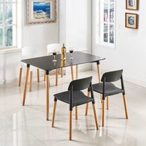 SKYMI烤漆面餐桌伊姆斯餐桌可叠加椅子家用小户型简约现代休闲桌子洽谈桌椅组合(黑色餐桌 1.2米餐桌+2白2黑椅)