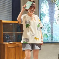 SUNTEK睡衣女春夏季短袖短裤薄款家居服棉质可爱韩版休闲可外穿两件套装(2502大象)
