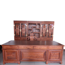 红木家具2.4米红木书桌实木办公桌大班台两件套老板桌工作台书柜刺猬紫檀木(其他 书桌+椅子)