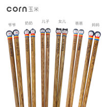 玉米实木筷子儿童宝宝木筷家用小短小孩一人一筷可爱卡通5二段6岁(15cm1双)