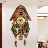 汉时欧式客厅创意布谷鸟挂钟田园艺术时钟个性装饰报时摆钟HP33(棕色（罗马表盘）)